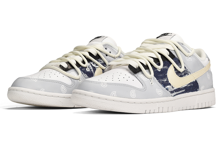 Lookbook (W) [Sepatu Kustom] Nike Dunk Low 'Deconstructed Denim Cashew Bunga' DD1503-109(TeamE-女款牛仔贴布灰白蓝)
