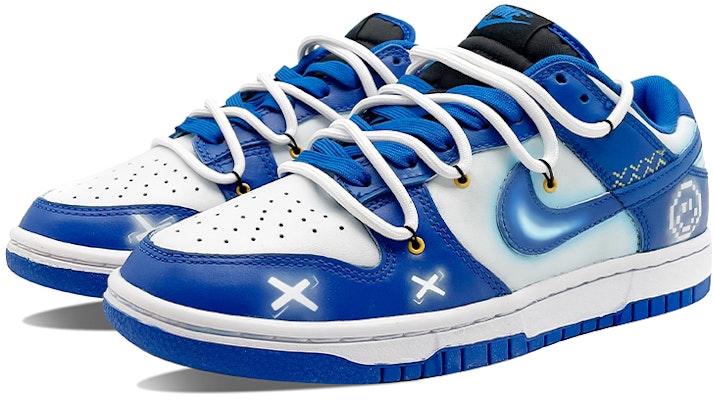 【定制球鞋】Nike Dunk Low 小解構鞋帶 電玩 像素笑臉 低幫 板鞋 女款 藍白 Lookbook 【定制球鞋】Nike Dunk Low 小解構鞋帶 電玩 像素笑臉 低幫 板鞋 女款 藍白