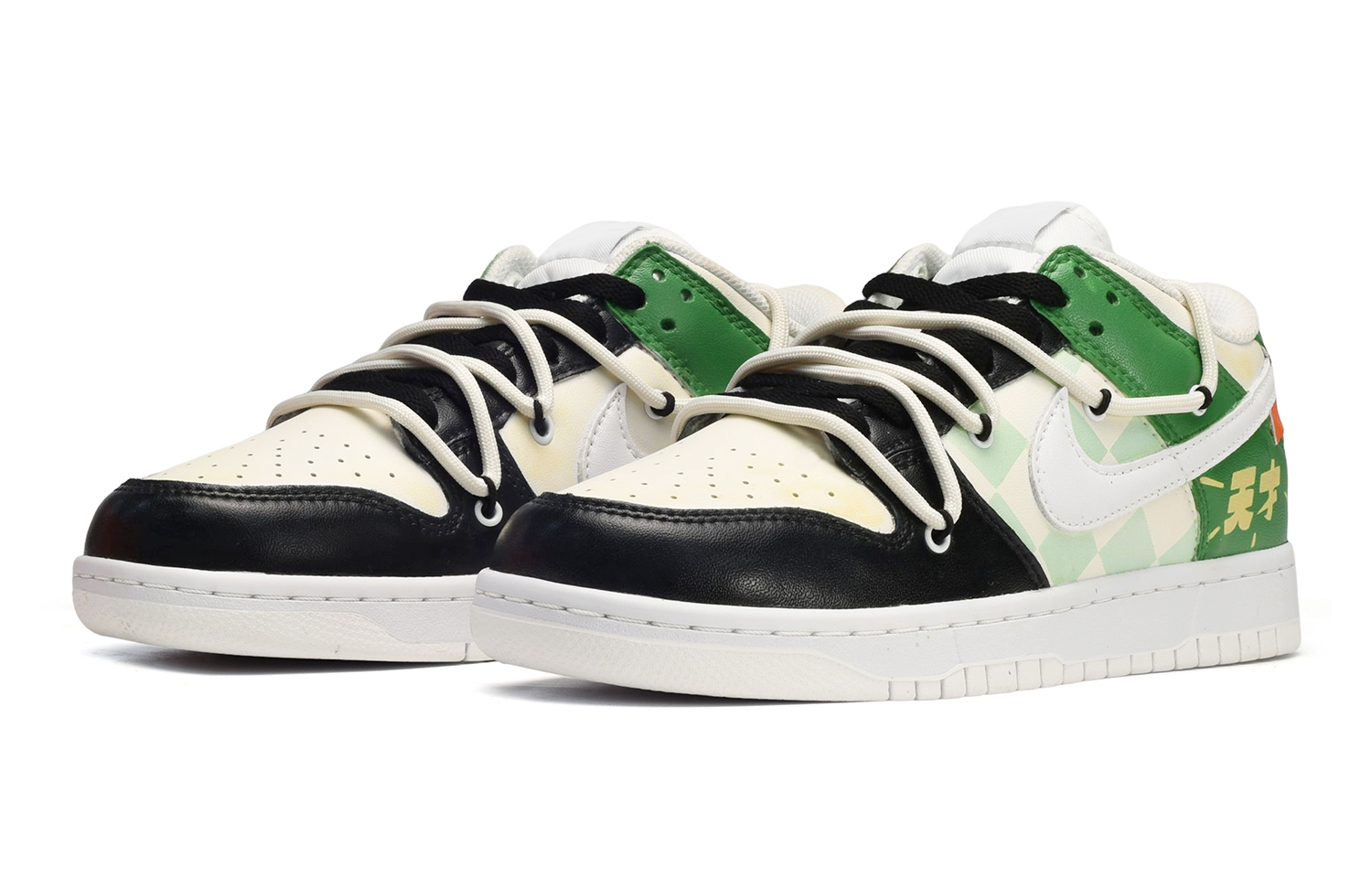 Lookbook (W) [Nike Sepatu Kustom] Dunk Low 'Deconstructed Genius Checkerboard Hitam Hijau' DH9765-100(TeamE-女款天才黑黄绿)