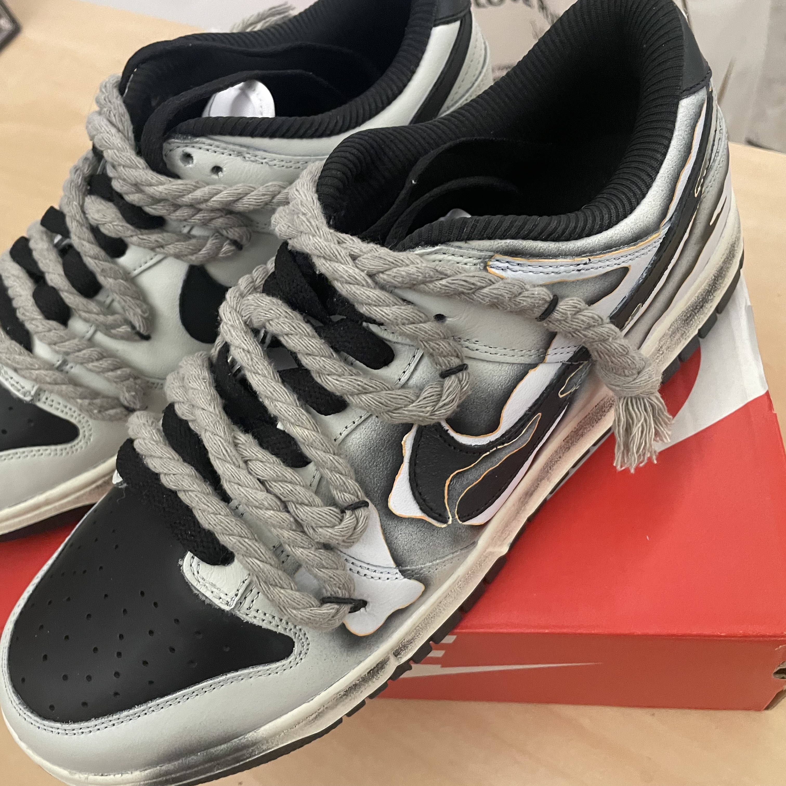 Cheap (W) [Kasut Custom] Nike Dunk Low 'Kelabu Kacau Debu' FQ8899-100（Team197-001）