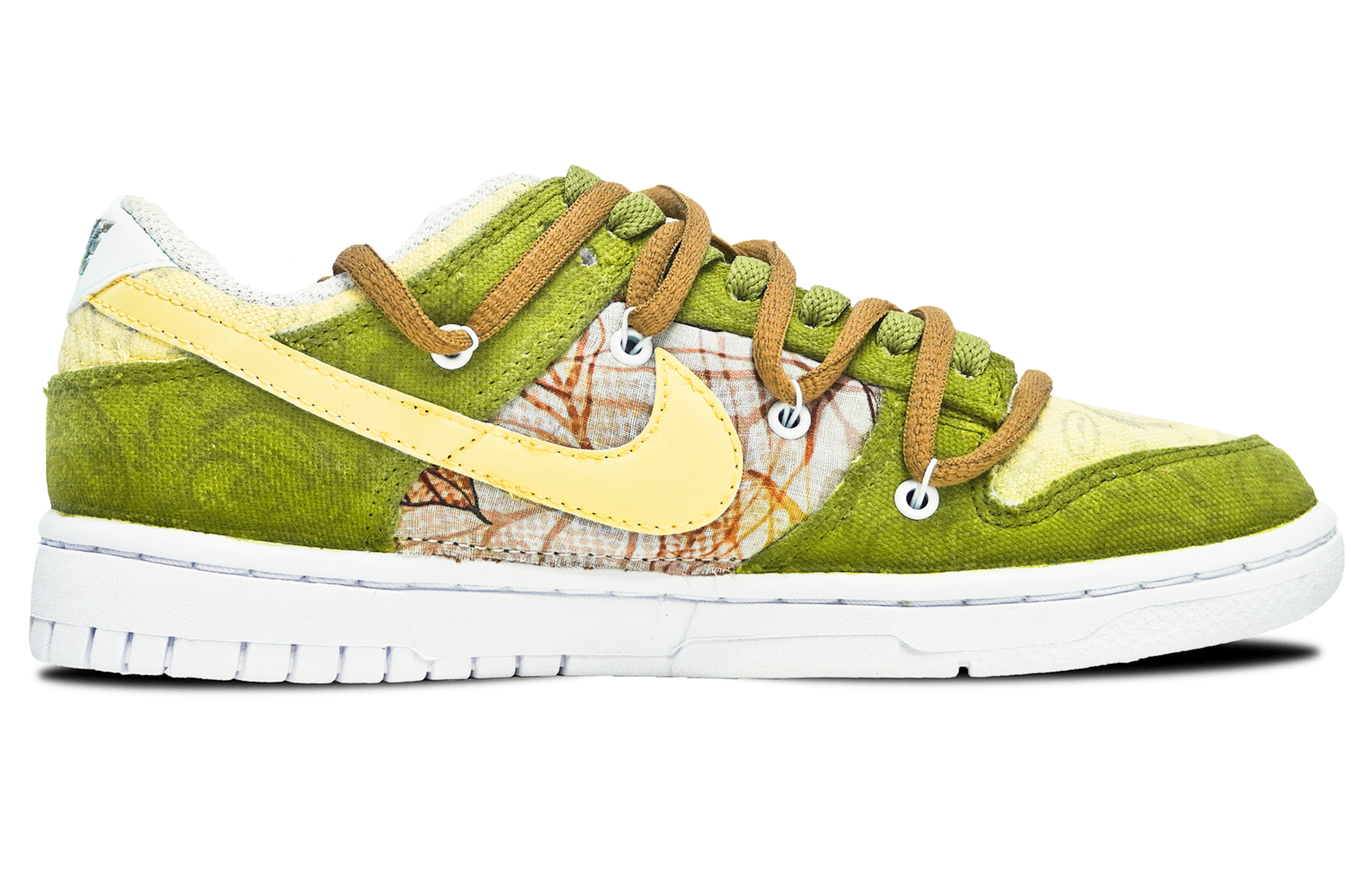 Order (W) [Sepathu Kustom] Nike Dunk Low 'Fallen Leaves - Kuning Hijau Coklat' DJ9955-100(Team14-女款枯木逢春黄绿)