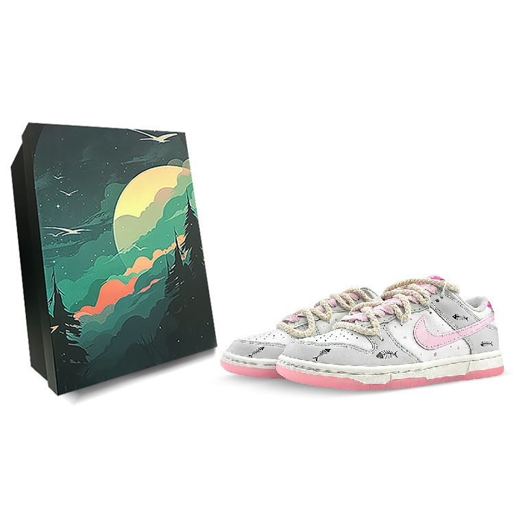 Buy (W) [Kasut Kustom] Nike Dunk Low 'Ikan Tulang Putih-Kelabu-Merah Jambu' FN3451-161(Team76-鱼骨白灰粉S-BOX)