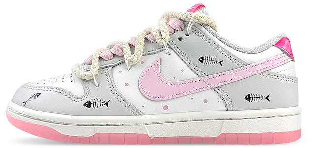【台灣專屬定製球鞋】Nike Dunk Low 滑板精靈 魚骨圖化 限定版 細緻線條 低筒 滑板鞋 女款 白灰粉色系 Order 【台灣專屬定製球鞋】Nike Dunk Low 滑板精靈 魚骨圖化 限定版 細緻線條 低筒 滑板鞋 女款 白灰粉色系