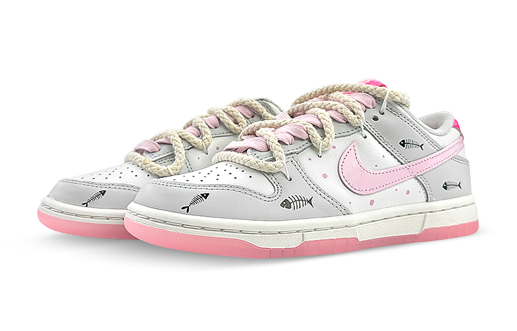 Shop (W) [Kasut Kustom] Nike Dunk Low 'Ikan Tulang Putih-Kelabu-Merah Jambu' FN3451-161(Team76-鱼骨白灰粉S-BOX)