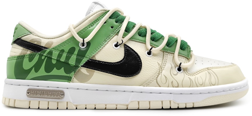 【定制球鞋】Nike Dunk Low white sail 火焰荆棘 反轉色彩 鴛鴦款 低幫 板鞋 女款 米綠色 Order 【定制球鞋】Nike Dunk Low white sail 火焰荆棘 反轉色彩 鴛鴦款 低幫 板鞋 女款 米綠色