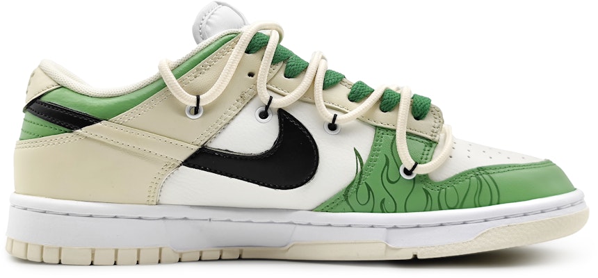 【定制球鞋】Nike Dunk Low white sail 火焰荆棘 反轉色彩 鴛鴦款 低幫 板鞋 女款 米綠色 Lookbook 【定制球鞋】Nike Dunk Low white sail 火焰荆棘 反轉色彩 鴛鴦款 低幫 板鞋 女款 米綠色