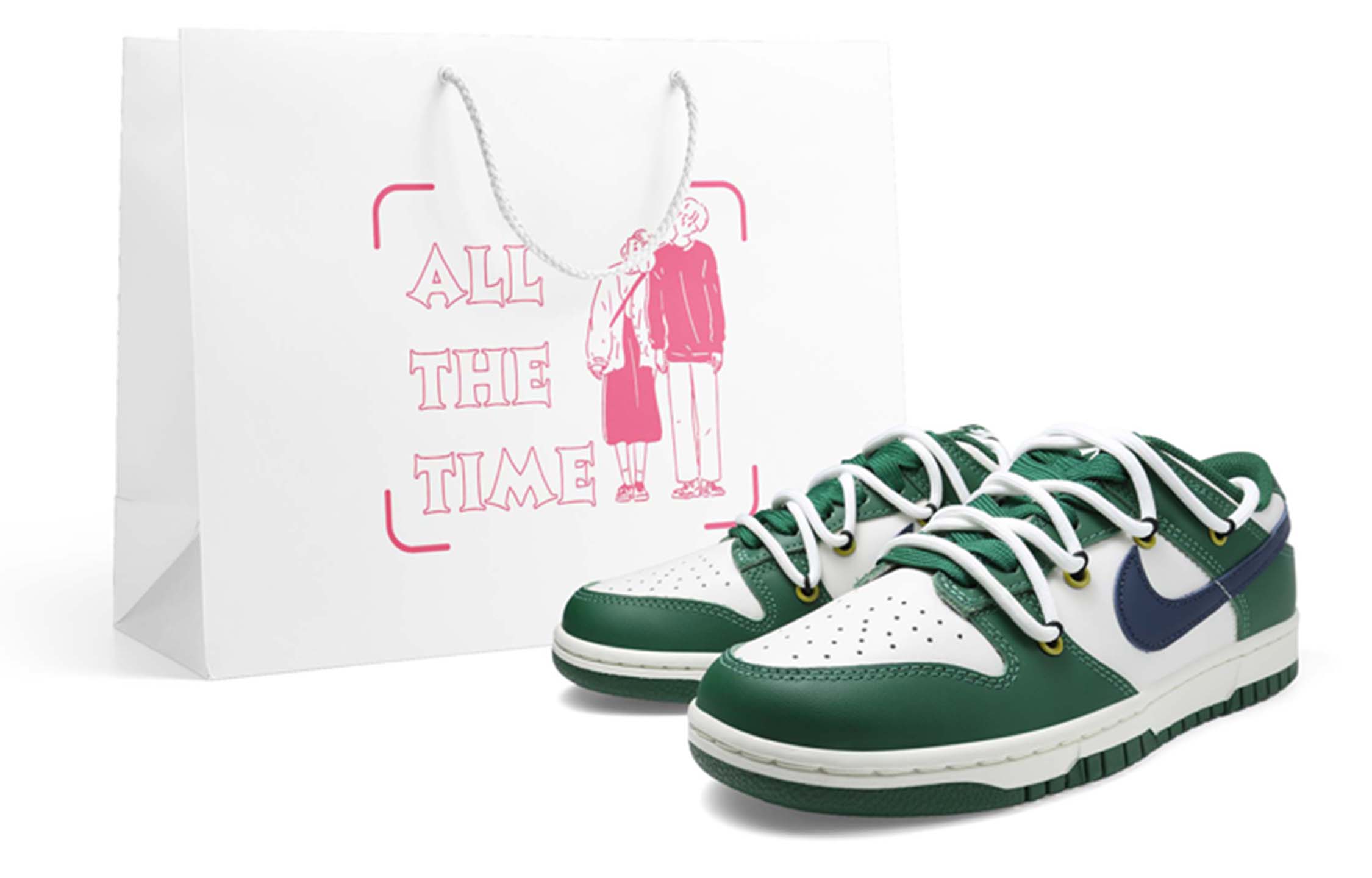 Buy (W) [Kasut Custom] Nike Dunk Low 'Putih Hijau Segar' DD1503-300(Team36-女款一抹白绿QD)