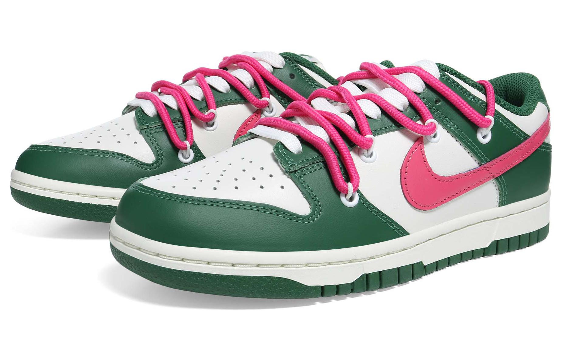 Shop (W) [Kasut Custom] Nike Dunk Low 'Gorge Green Pink Swoosh' DD1503-300(Team36-女款粉钩双鞋带)
