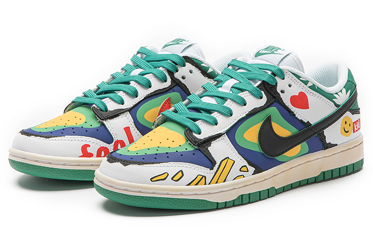 Lookbook (W) [Kasut Tersuai] Nike Dunk Low 'Grafiti Kentang Goreng Senyum Imej Terma Mahkota' DD1503-112(TeamB-女款热成像白绿)