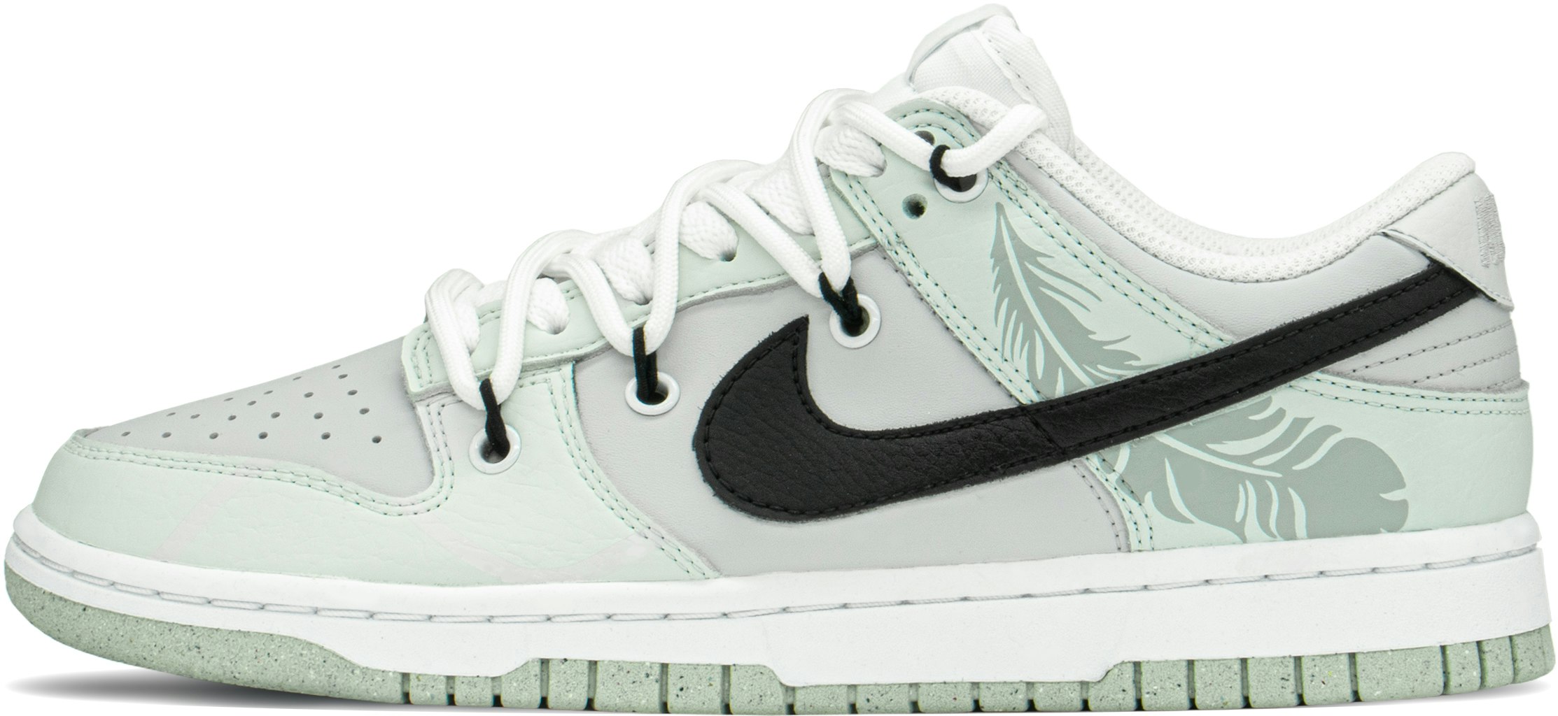 custom-shoes-women-nike-dunk-low-green-black-feather