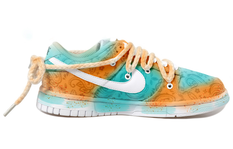 Order 【定制球鞋】 Nike Dunk Low ESS 腰果花 小清新 仿旧風 麻繩 低筒 板鞋 女款 綠橙