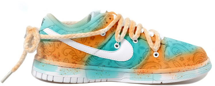 【定制球鞋】 Nike Dunk Low ESS 腰果花 小清新 仿旧風 麻繩 低筒 板鞋 女款 綠橙 Order 【定制球鞋】 Nike Dunk Low ESS 腰果花 小清新 仿旧風 麻繩 低筒 板鞋 女款 綠橙