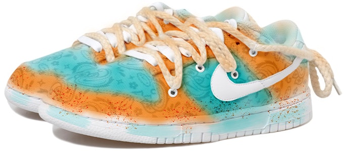 【定制球鞋】 Nike Dunk Low ESS 腰果花 小清新 仿旧風 麻繩 低筒 板鞋 女款 綠橙 Lookbook 【定制球鞋】 Nike Dunk Low ESS 腰果花 小清新 仿旧風 麻繩 低筒 板鞋 女款 綠橙