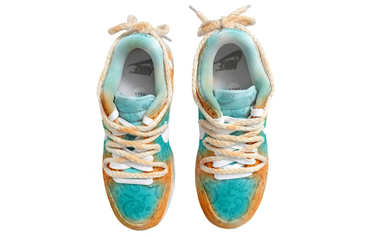 Shop 【定制球鞋】 Nike Dunk Low ESS 腰果花 小清新 仿旧風 麻繩 低筒 板鞋 女款 綠橙