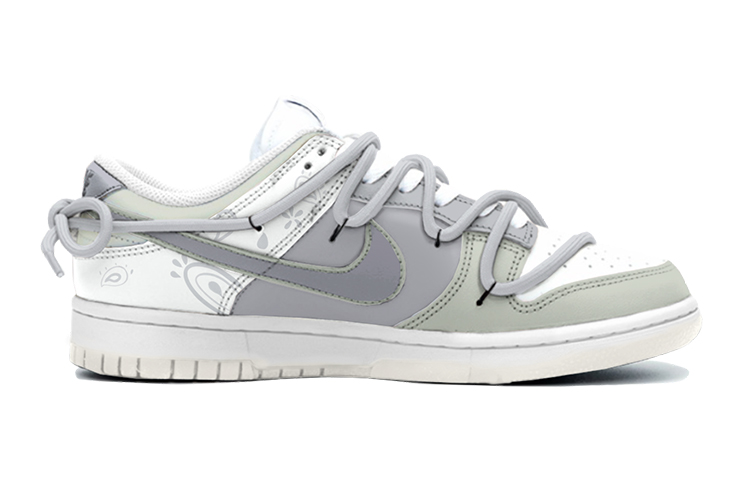 Order 【定制球鞋】Nike Dunk Low 解構雙鞋帶設計 西海岸 腰果花 街頭風 塗鴉 休閒 低幫 板鞋 女款 灰綠