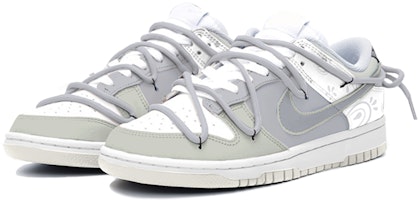 【定制球鞋】Nike Dunk Low 解構雙鞋帶設計 西海岸 腰果花 街頭風 塗鴉 休閒 低幫 板鞋 女款 灰綠 Lookbook 【定制球鞋】Nike Dunk Low 解構雙鞋帶設計 西海岸 腰果花 街頭風 塗鴉 休閒 低幫 板鞋 女款 灰綠