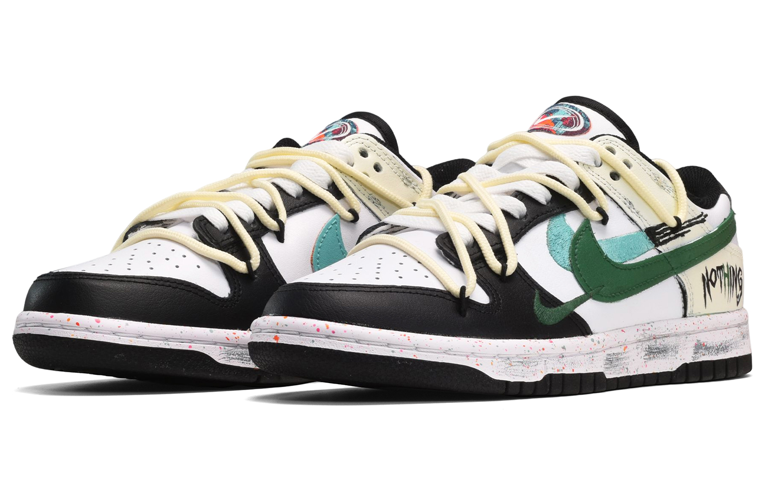 Lookbook (W) [Sepatu Custom] Nike Dunk Low 'Graffiti Coretan Tangan Swoosh Multi-Warna' FD4623-131(TeamE-女款泼墨黑白黄)