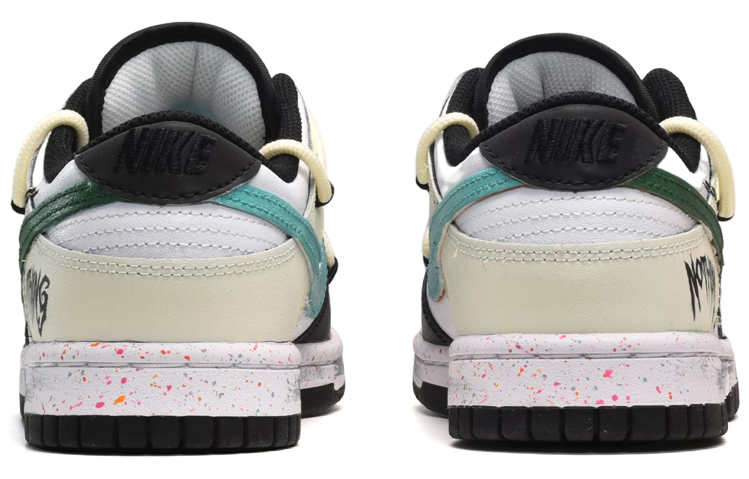 Shop (W) [Sepatu Custom] Nike Dunk Low 'Graffiti Coretan Tangan Swoosh Multi-Warna' FD4623-131(TeamE-女款泼墨黑白黄)