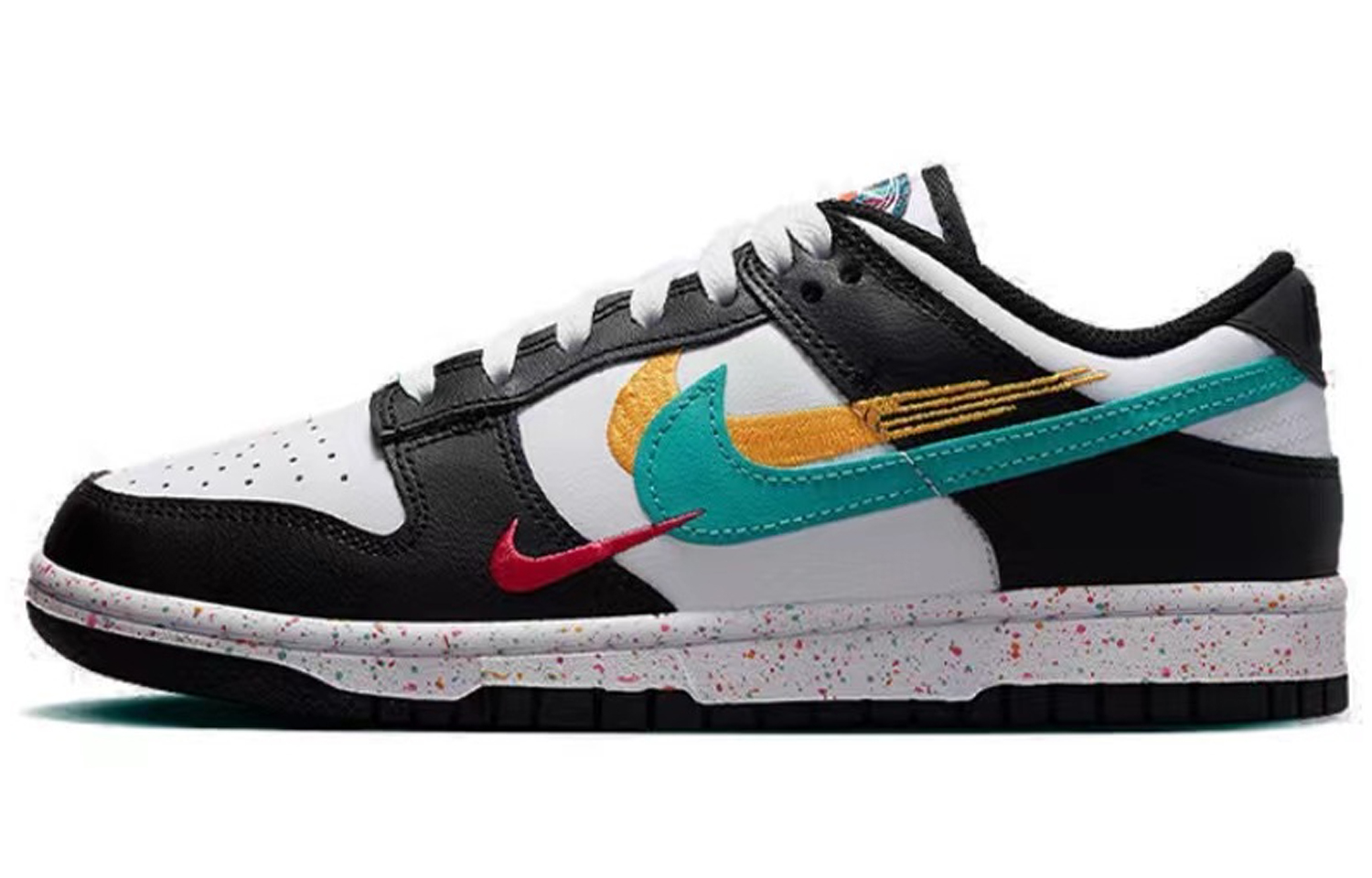 Sizing (W) [Sepatu Custom] Nike Dunk Low 'Graffiti Coretan Tangan Swoosh Multi-Warna' FD4623-131(TeamE-女款泼墨黑白黄)