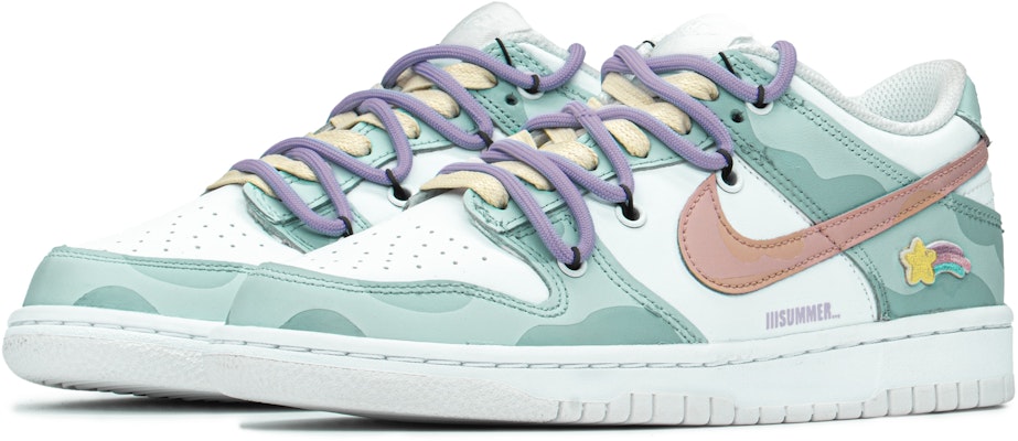 【定制球鞋】Nike Dunk Low (GS) 暑期 手繪噴繪 鴛鴦 特殊禮盒 解構鞋帶 彩虹星星 低幫 板鞋 女款 藍色 Lookbook 【定制球鞋】Nike Dunk Low (GS) 暑期 手繪噴繪 鴛鴦 特殊禮盒 解構鞋帶 彩虹星星 低幫 板鞋 女款 藍色