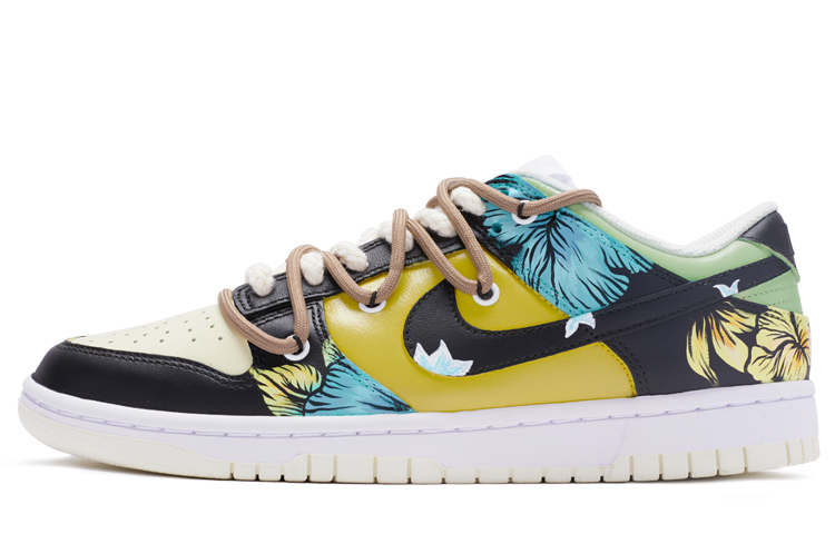 Buy 【定制球鞋】 Nike Dunk Low 夏威夷植物花紋 特殊鞋盒 解構鞋帶 手繪噴繪 低幫 板鞋 女款 黑白