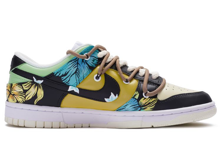 Order 【定制球鞋】 Nike Dunk Low 夏威夷植物花紋 特殊鞋盒 解構鞋帶 手繪噴繪 低幫 板鞋 女款 黑白