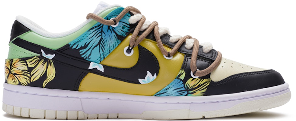 【定制球鞋】 Nike Dunk Low 夏威夷植物花紋 特殊鞋盒 解構鞋帶 手繪噴繪 低幫 板鞋 女款 黑白 Order 【定制球鞋】 Nike Dunk Low 夏威夷植物花紋 特殊鞋盒 解構鞋帶 手繪噴繪 低幫 板鞋 女款 黑白
