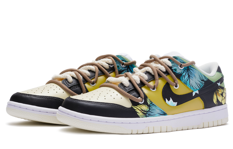 Lookbook 【定制球鞋】 Nike Dunk Low 夏威夷植物花紋 特殊鞋盒 解構鞋帶 手繪噴繪 低幫 板鞋 女款 黑白