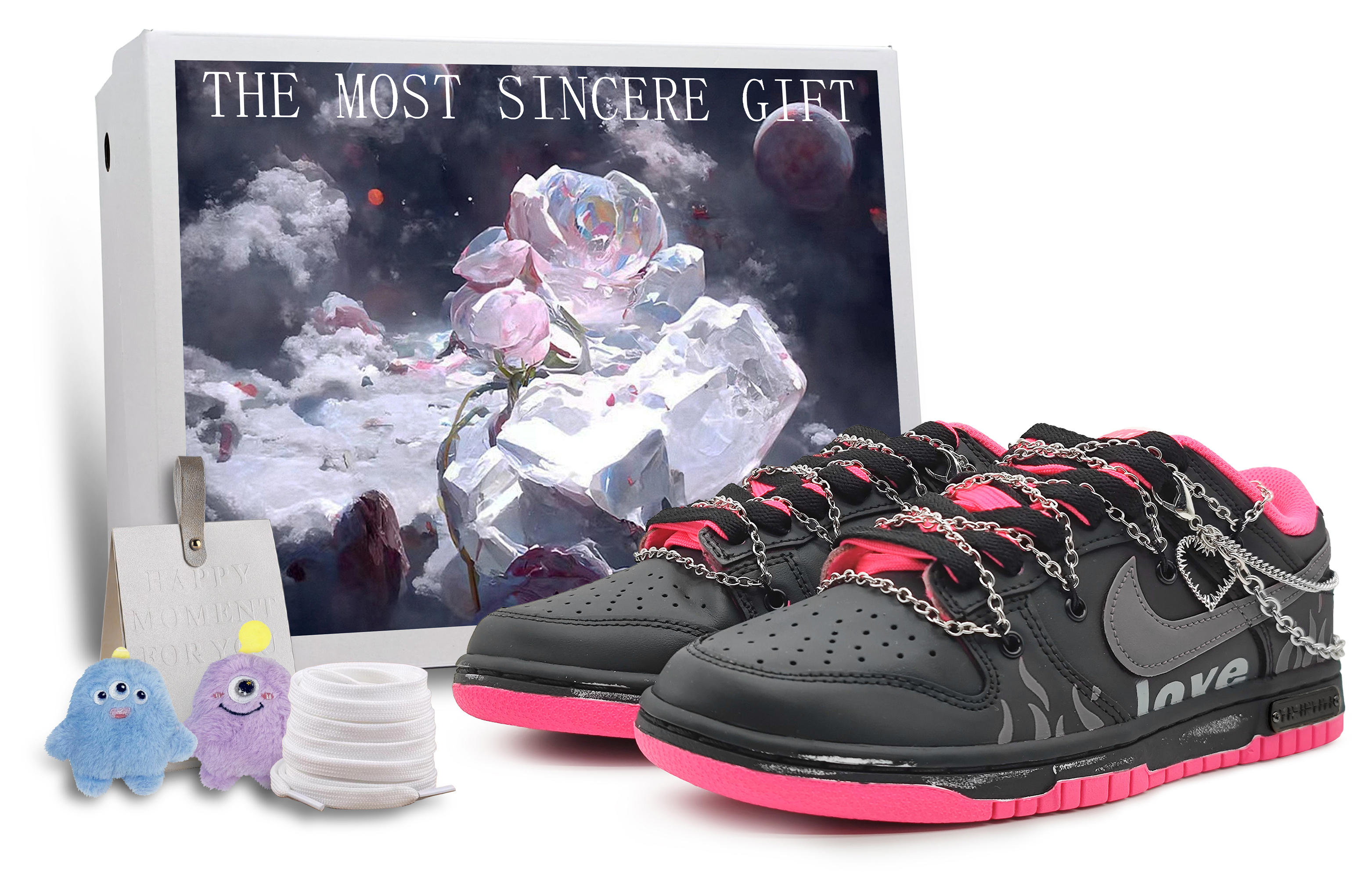 Buy (W) [Kasut Custom] Nike Dunk Low 'Heart Craft Pink-Hitam' DZ5196-600(Team16-心灵夜火黑灰解构礼BX)