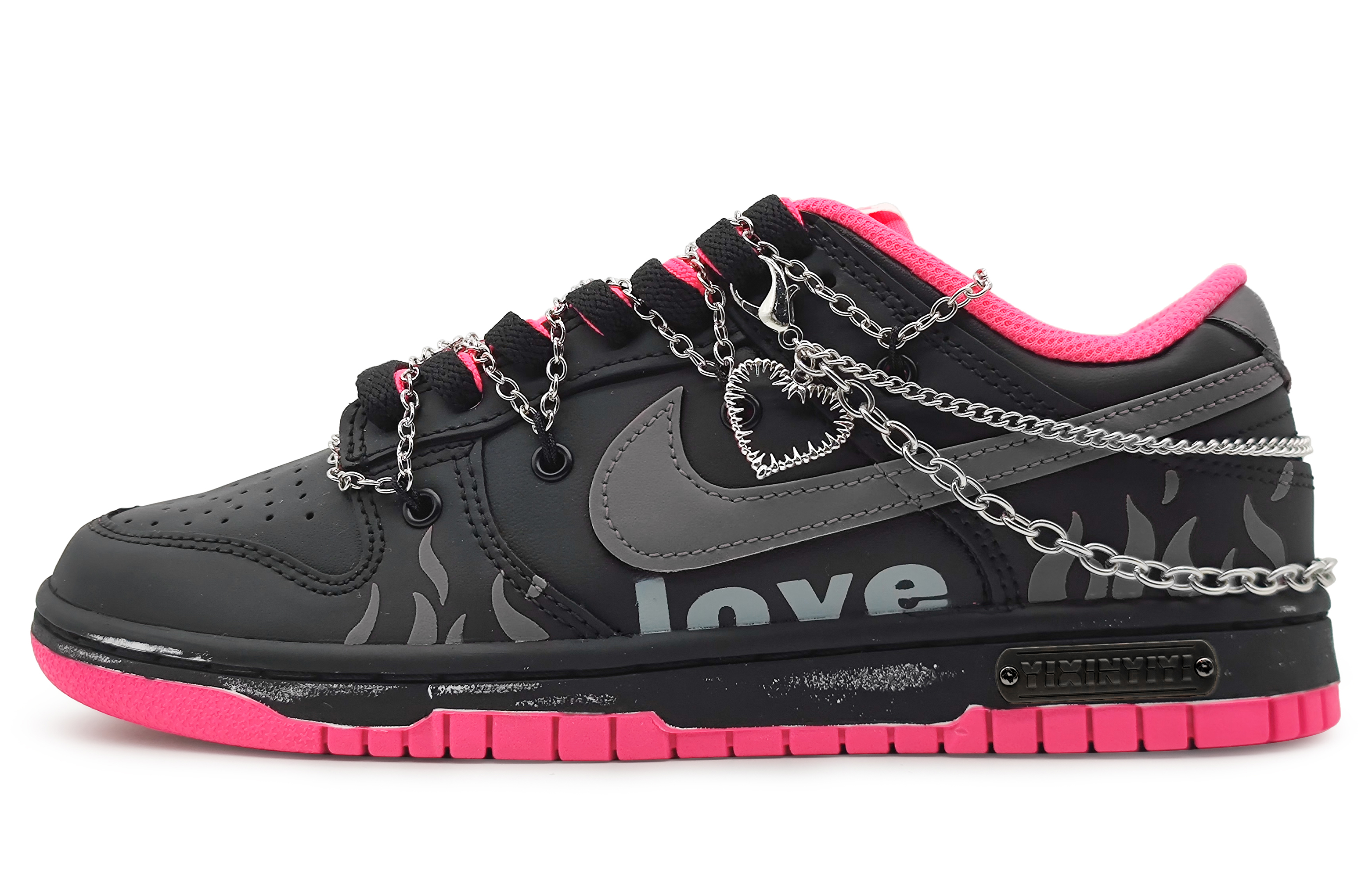 Order (W) [Kasut Custom] Nike Dunk Low 'Heart Craft Pink-Hitam' DZ5196-600(Team16-心灵夜火黑灰解构礼BX)