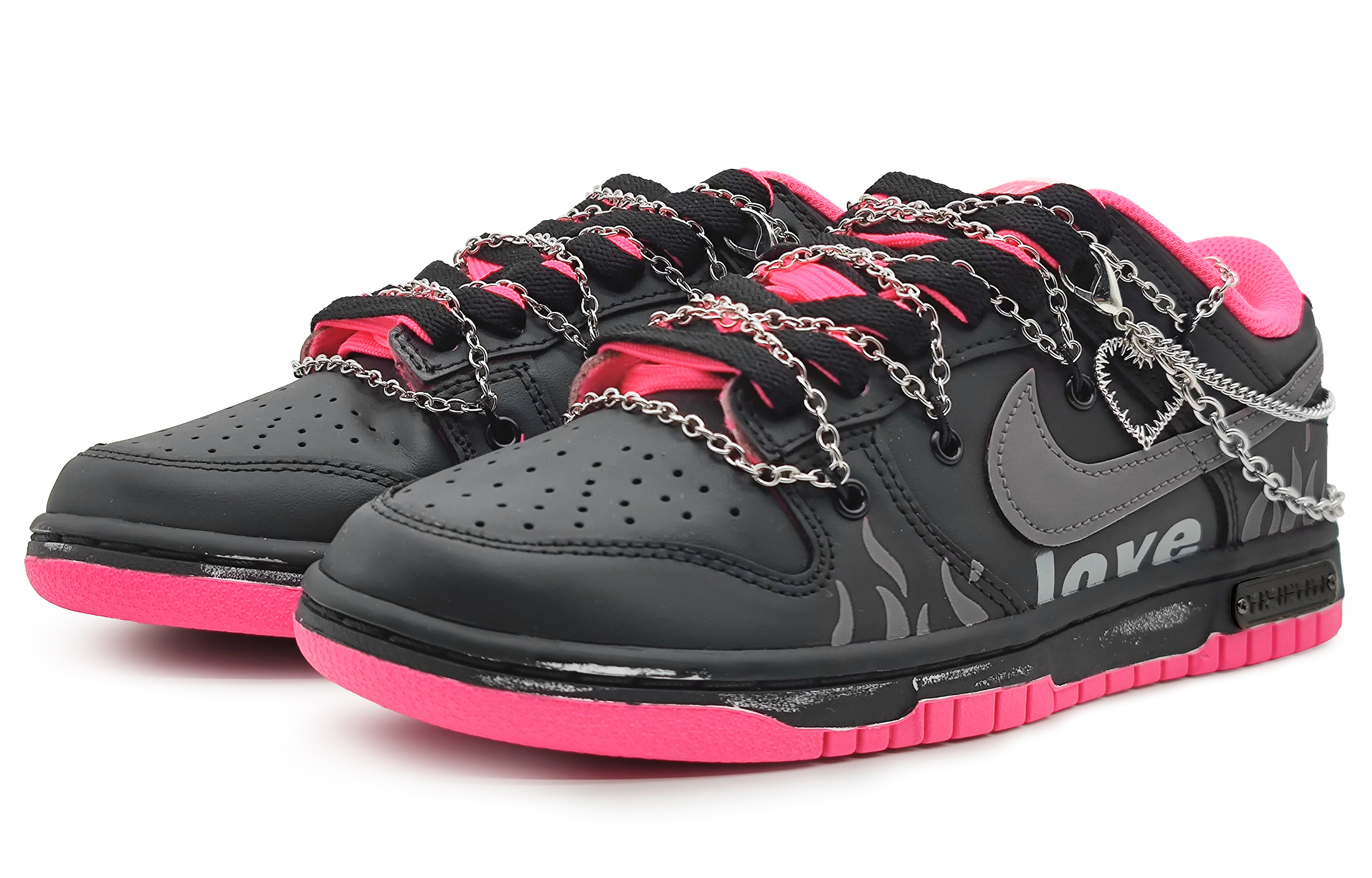 Shop (W) [Kasut Custom] Nike Dunk Low 'Heart Craft Pink-Hitam' DZ5196-600(Team16-心灵夜火黑灰解构礼BX)