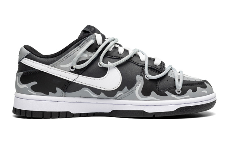 Order 【定制球鞋】Nike Dunk Low 熱血青春 綁帶 二次元 火浪 熱感應 漸變 復古 休閒 低幫 板鞋 女款 黑白灰