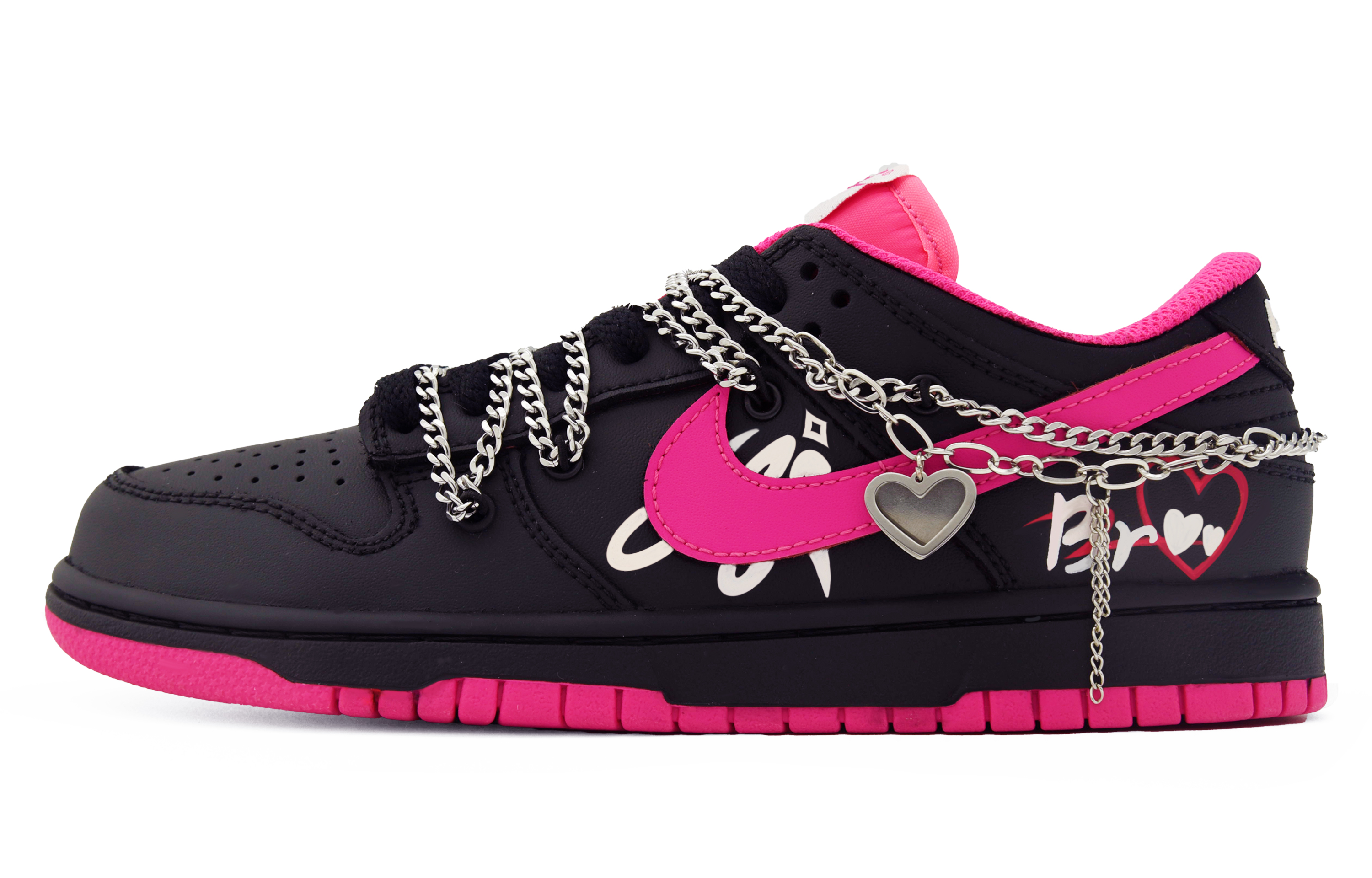 Buy 【客製球鞋】Nike Dunk Low Hot Pink 黑粉甜心 解構 多巴胺 Y2K 芭比 低筒 板鞋 女式 黑粉