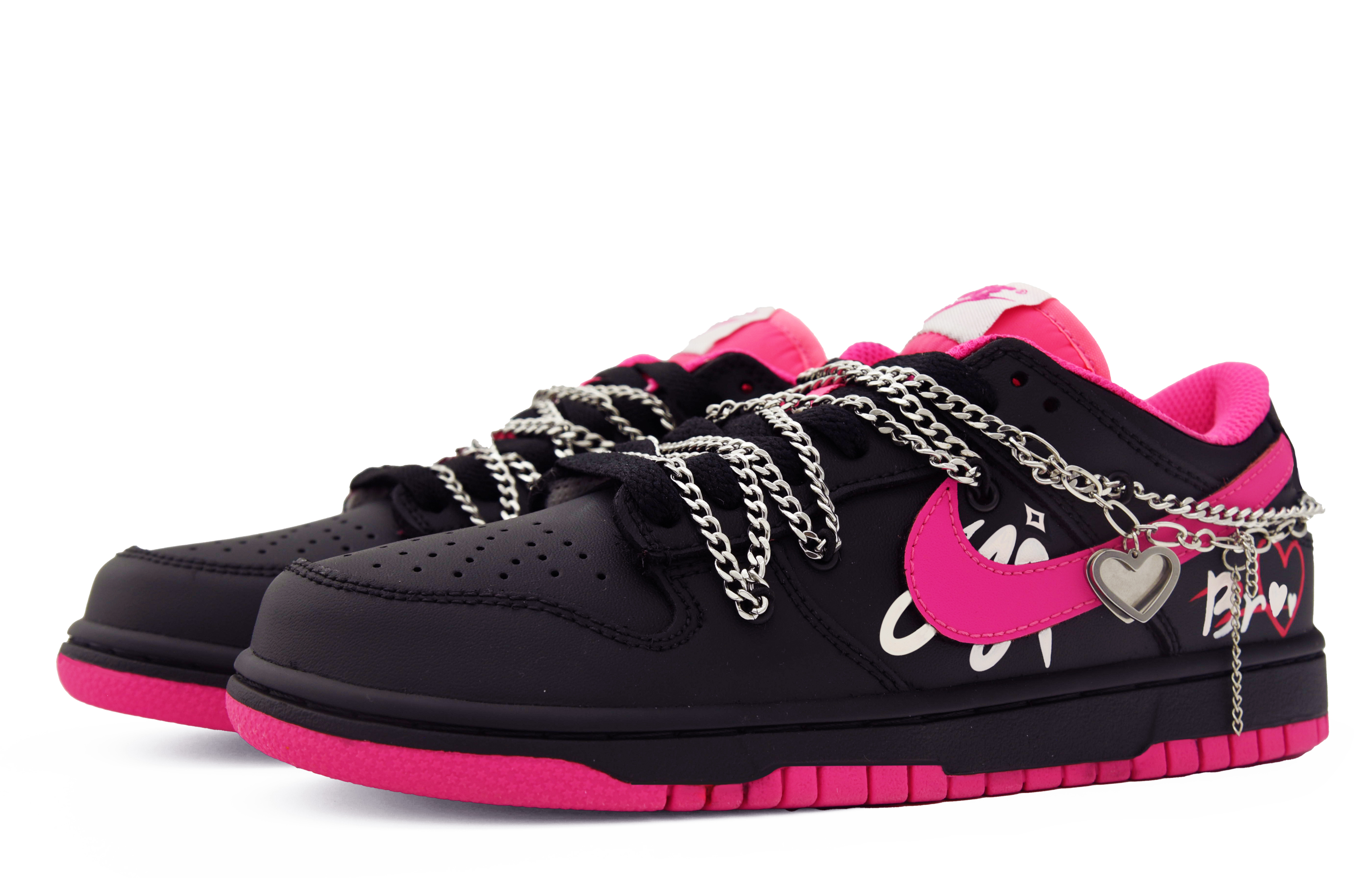 Lookbook 【客製球鞋】Nike Dunk Low Hot Pink 黑粉甜心 解構 多巴胺 Y2K 芭比 低筒 板鞋 女式 黑粉