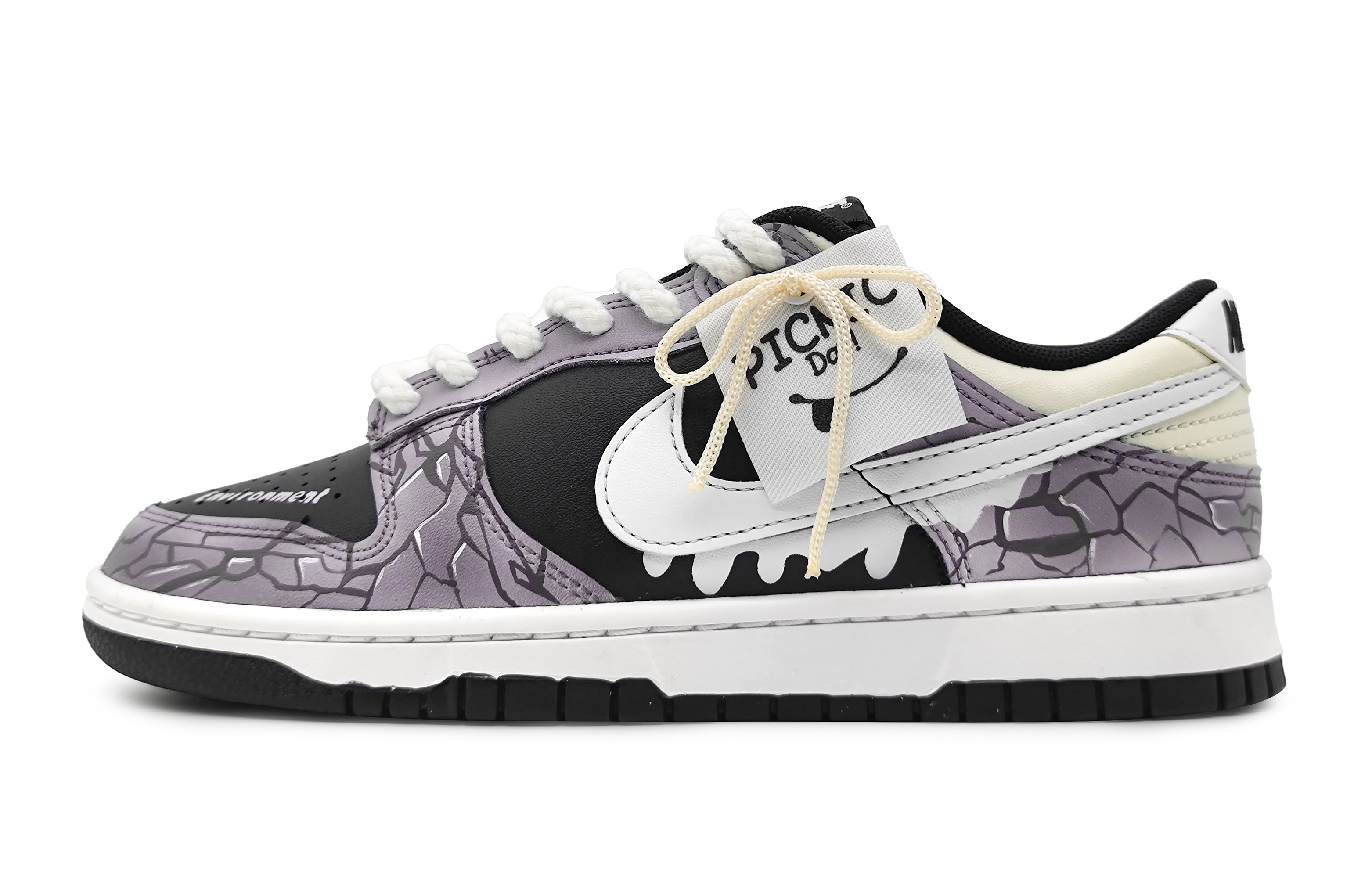 Buy 【定制球鞋】Nike Dunk Low GS 冰河世紀 冰川裂變 3D效果 刺繡標牌 防滑耐磨 低幫 板鞋 女款 黑紫