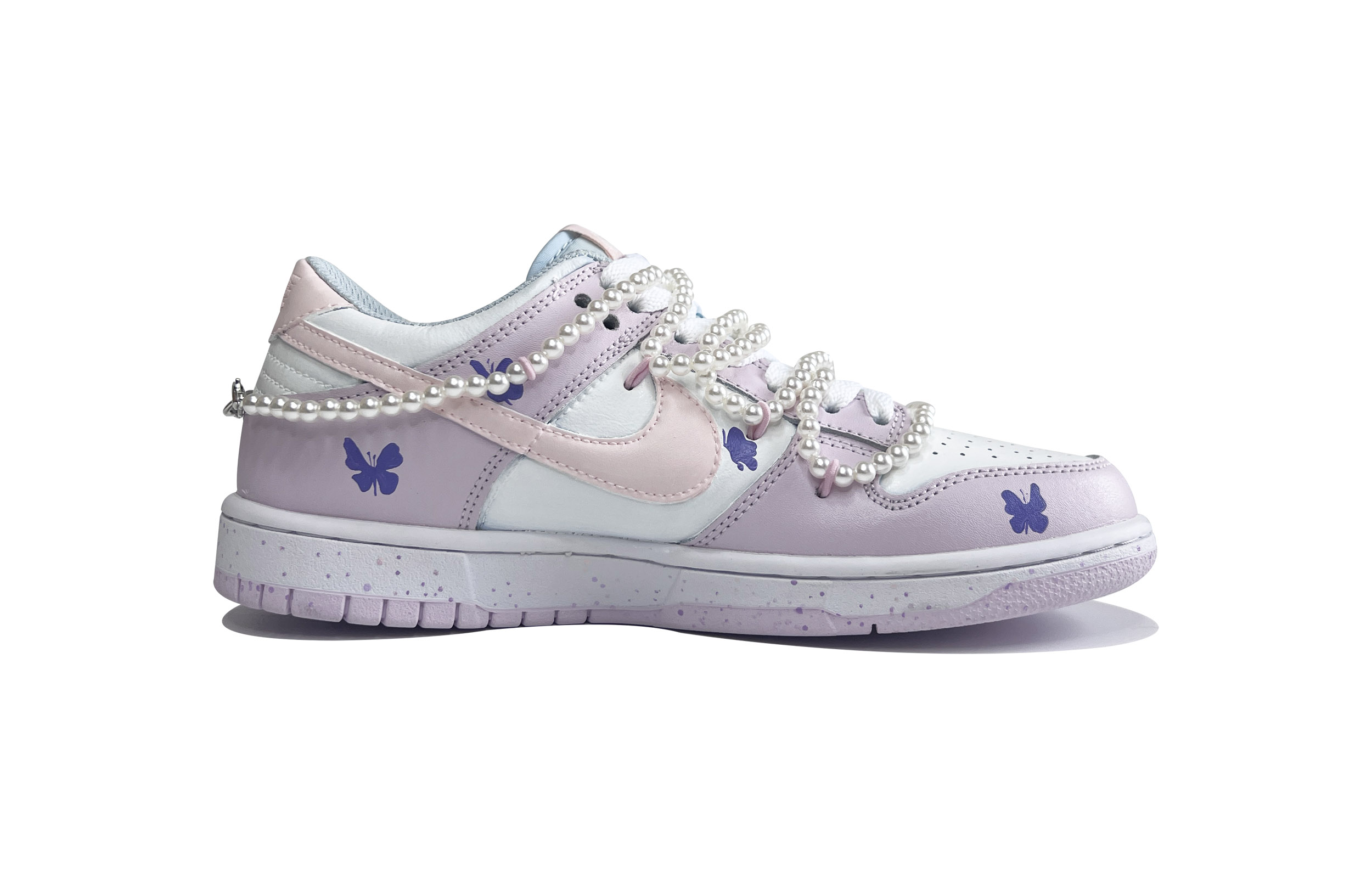 Order 【定制球鞋】Nike Dunk Low 香芋紫蝴蝶 解構風 雙鞋帶 珍珠鏈條 學院風 低幫 板鞋 女款 藍紫粉