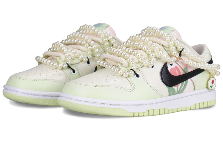 Lookbook 【定制球鞋】 Nike Dunk Low Lime Ice 復古Ins風 鬱金香主題定制 解構雙鞋帶 珍珠 禮物 乾淨優雅 情侶 低幫 板鞋 女款 粉綠