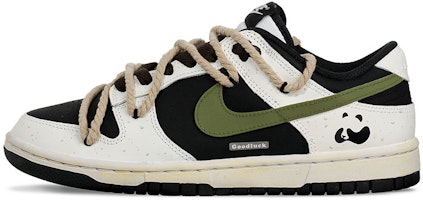 【定制球鞋】Nike Dunk Low 小小熊貓 戶外百搭中國風解構麻繩復古做舊低幫板鞋 女款 黑白 Order 【定制球鞋】Nike Dunk Low 小小熊貓 戶外百搭中國風解構麻繩復古做舊低幫板鞋 女款 黑白
