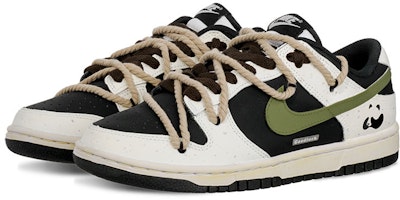 【定制球鞋】Nike Dunk Low 小小熊貓 戶外百搭中國風解構麻繩復古做舊低幫板鞋 女款 黑白 Shop 【定制球鞋】Nike Dunk Low 小小熊貓 戶外百搭中國風解構麻繩復古做舊低幫板鞋 女款 黑白