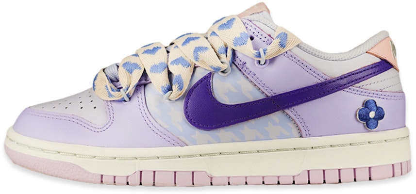 【定製球鞋】Nike Dunk Low 愛心千鳥格 解構風格 休閒 低幫 板鞋 女款 紫白 Buy 【定製球鞋】Nike Dunk Low 愛心千鳥格 解構風格 休閒 低幫 板鞋 女款 紫白