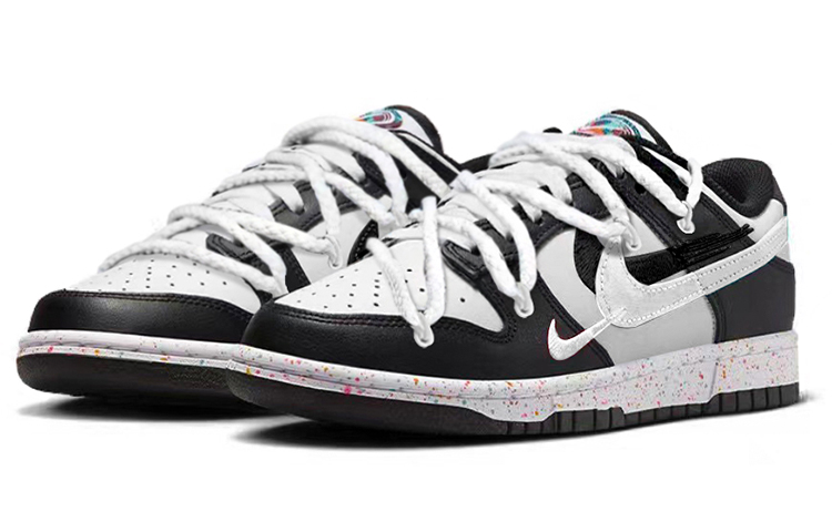 Lookbook (W) [Kasut Custom] Nike Dunk Low 'Panda Berbilang Warna Swoosh' FD4623-131(TeamY-女款胖达熊猫黑白)