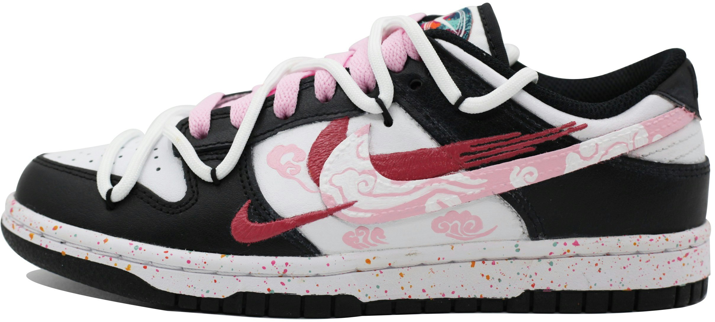 custom-shoes-women-nike-dunk-low-multi-color-swoosh-black-white-pink