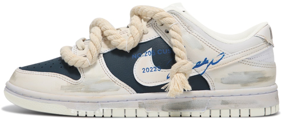【定制球鞋】Nike Dunk Low 氧化做舊 海盜 麻繩 解構綁帶 復古休閒 低幫 板鞋 女款 海軍藍 Buy 【定制球鞋】Nike Dunk Low 氧化做舊 海盜 麻繩 解構綁帶 復古休閒 低幫 板鞋 女款 海軍藍