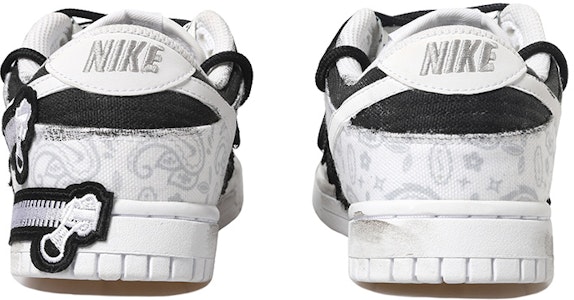 【定制球鞋】Nike Dunk Low OKHR 解構風 貼布 復古 做舊Vibe 腰果花 拉鍊 雙x 低幫 板鞋 女款 黑白 Purchase 【定制球鞋】Nike Dunk Low OKHR 解構風 貼布 復古 做舊Vibe 腰果花 拉鍊 雙x 低幫 板鞋 女款 黑白