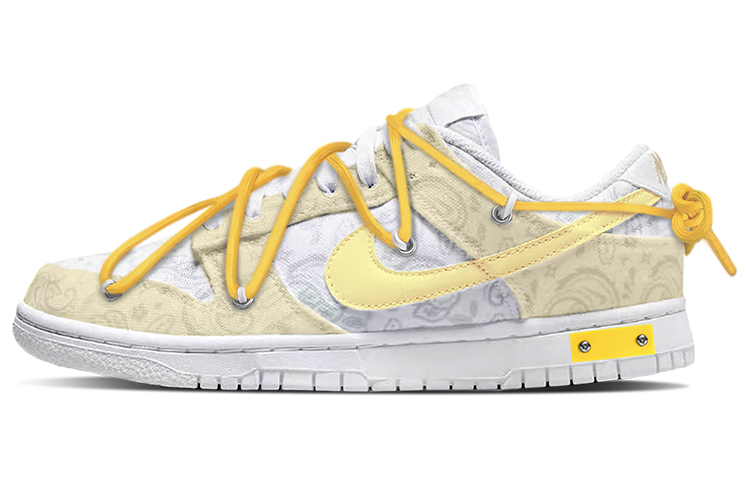 Buy 【訂製球鞋】Nike Dunk Low 復古黃鞋帶腰果花解構綁帶低幫板鞋女款灰白