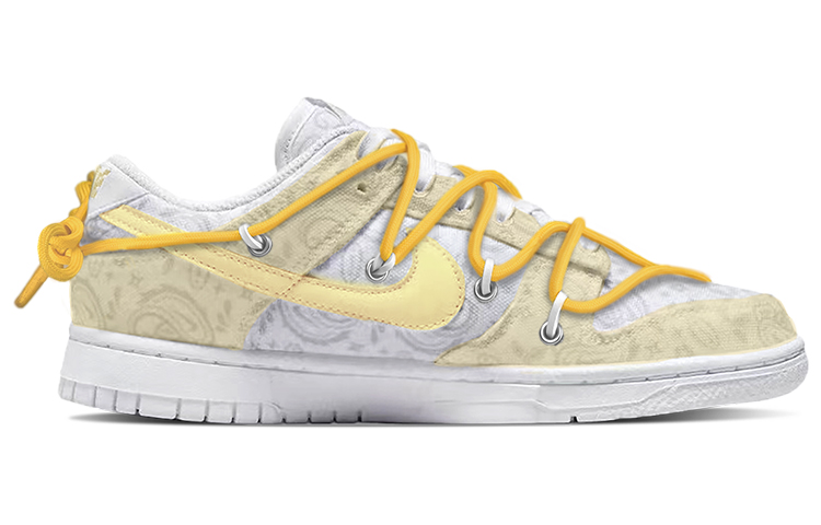 Order 【訂製球鞋】Nike Dunk Low 復古黃鞋帶腰果花解構綁帶低幫板鞋女款灰白
