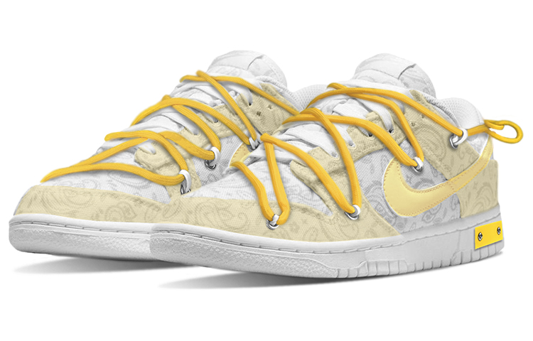 Lookbook 【訂製球鞋】Nike Dunk Low 復古黃鞋帶腰果花解構綁帶低幫板鞋女款灰白