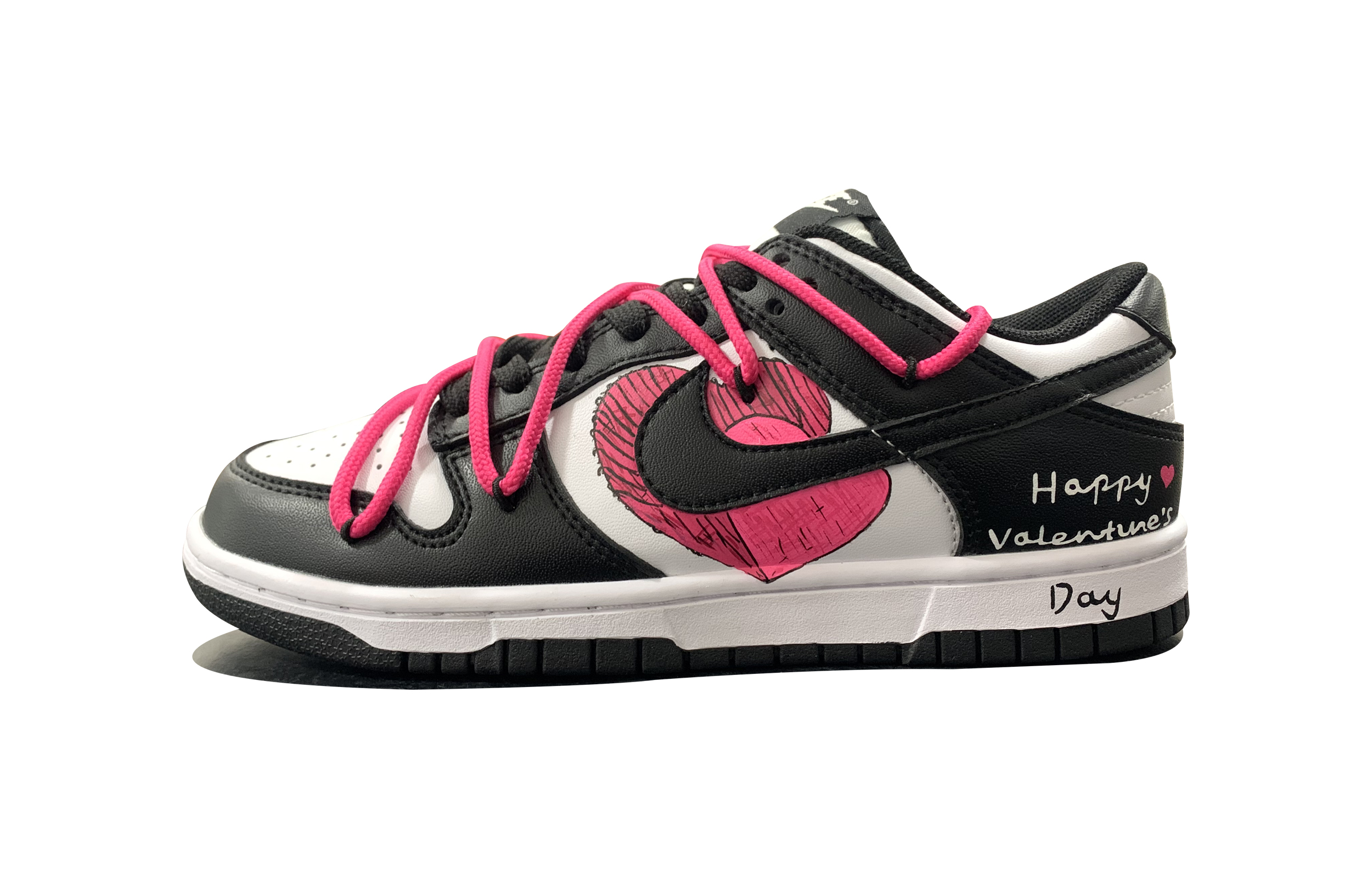 Buy (W) [定制鞋款] 耐克Dunk Low '熊猫手绘黑白粉' DD1503-101(TeamD-女款心心相印)
