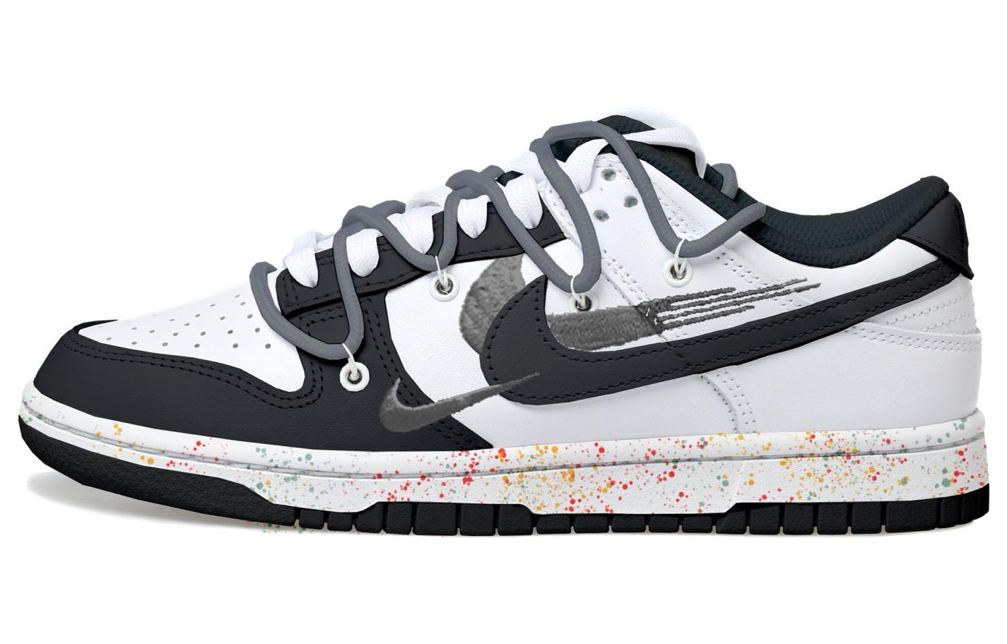 Buy (W) [Kasut Custom] Nike Dunk Low 'Panda Ink Splash Triple Swoosh Kelabu' FD4623-131(Team拾玖-黑白三钩S-BOX)