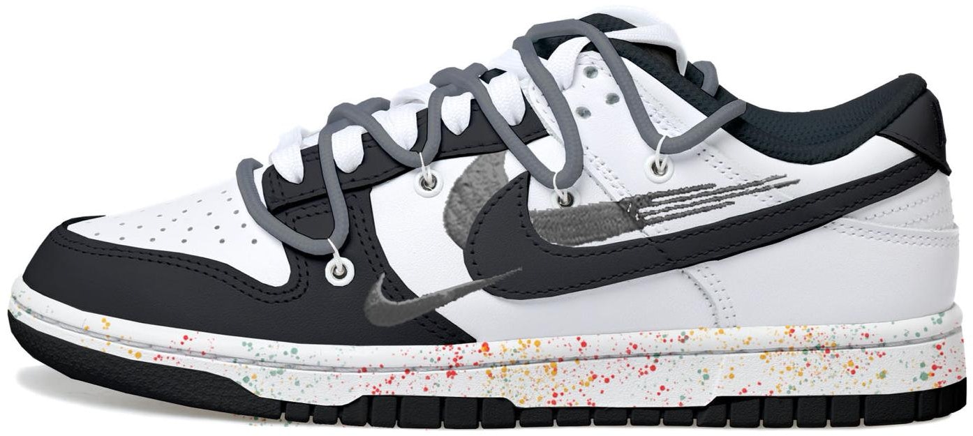 custom-shoes-women-nike-dunk-low-panda-ink-splash-triple-swoosh-grey
